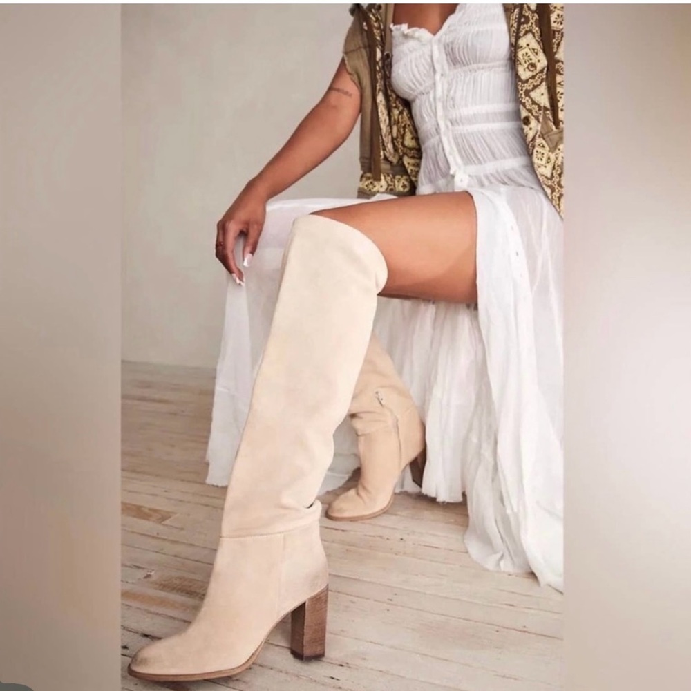 Free People Womens Dakota Over-The-Knee Leather Boots Size 39 US 8 light tan